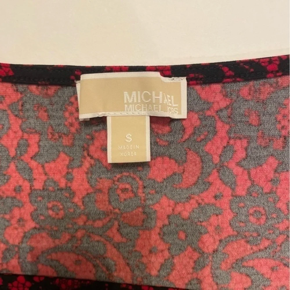 Michael Kors Red Black Floral Lace Print Cinched Side Square Neck‎ Top Small